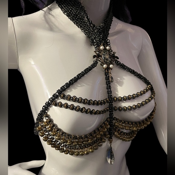 Dark Heaven Jewelry - Handmade one of a kind Jewelry harness necklace adjustable fits all goth exotic
